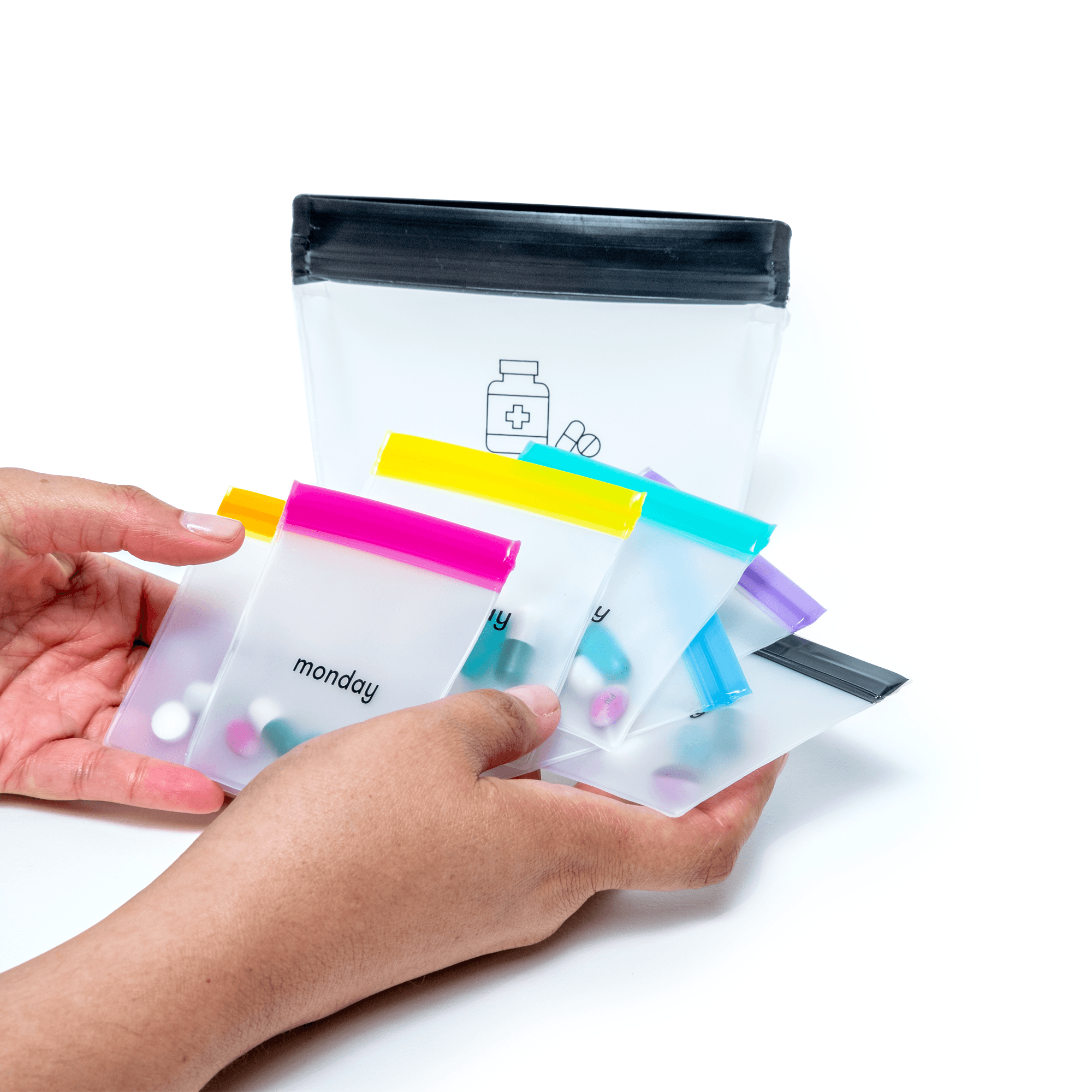 Mumi 11-Piece Reusable Labeled Zip Pill Pouch & Organizer Bag Set 